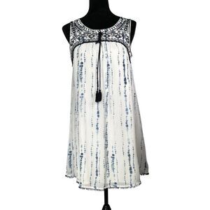 Knox Rose Blue White Dress Sleeveless Tie-Dye Sheer Top Lined Keyhole Back Boho